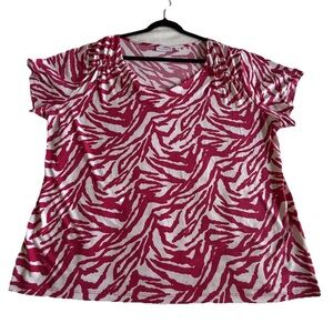 Susan Graver Womens 2X Pink Zebra Liquid Knit Flutter Sleeve Tunic Top Safari